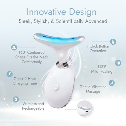 LuxeSkin 7 Color LED Red Light Therapy Facial Massager for Face and Neck, Electric Facial Tool for Skin Care with Vibration, Warm Mode & Travel Bag