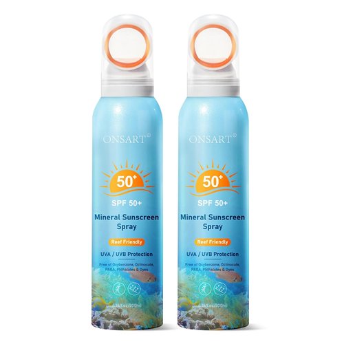 Reef Safe Mineral Sunscreen Spray SPF 50+ | Zinc Oxide UVA/UVB Protection | Lightweight & Travel Size, 6.76 oz (2 Pack)