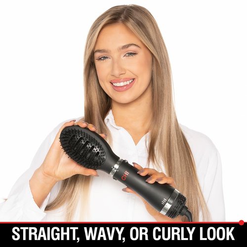CHI Volumizer 4-in-1 Blowout Brush | Ceramic Ionic Hair Dryer with 4 Attachments, 1000W, Black