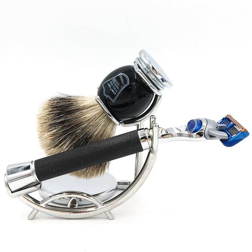 Chrome Razor and Shaving Brush Stand - Holds Straight Edge Razors, Barber Razors, Long Handle Double Edge Safety Razors, Cartridge Razors & Shave Brush