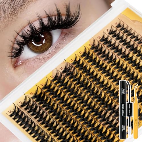 Anime Lash Clusters Kit - 240 Wispy False Eyelash Extensions with Glue & Tweezers (1 Pack)