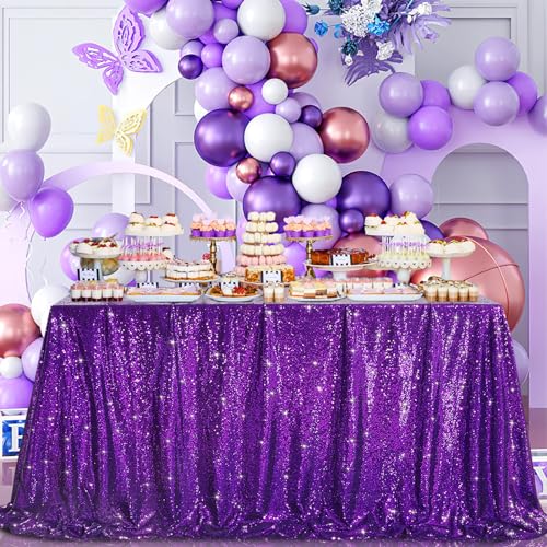 Purple Sequin Tablecloth 50x50 Inch Square Glitter Table Cover for Events & Parties