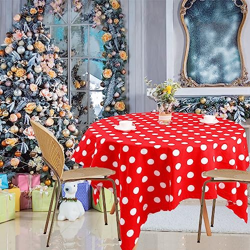 Christmas Polka Dot Tablecloth - Red & White Holiday 55x70 Inch Rectangular Table Cover