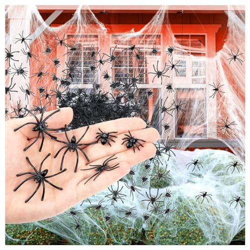 Halloween Spider Web Decoration with 100 Fake Spiders - 1200 Sqft Stretchable Indoor & Outdoor Cobwebs