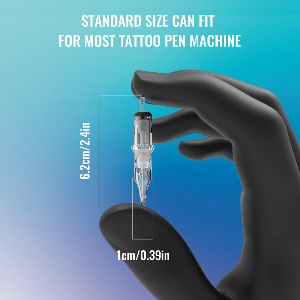 YILONG Assorted Tattoo Needles Cartridge - 50pcs Mixed Size Round Liner Shader Magnum - 5 Pcs each of 3RL，5RL，7RL，9RL，5RS，7RS，9RS，9RM，11RM，7M1 Disposable Membrane Tattoo Needles for Tattoo Gun Machine
