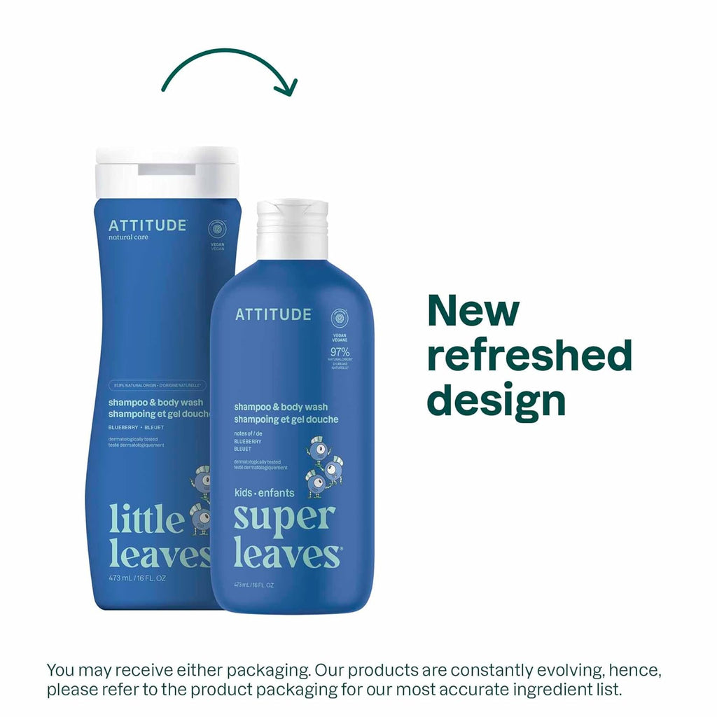 ATTITUDE Kids Shampoo & Body Wash - EWG Verified, Vegan, Plant-Based Cleanser, Blueberry, 16 Fl Oz