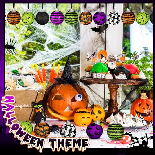 Halloween Ball Ornaments for Tree 2 Inch - Spooky Style, 16 Pieces