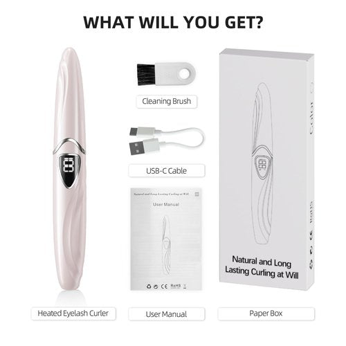 EYECURL Heated Eyelash Curler, S600 Heated Lash Curler, Accurate Temperature Control Electric Eyelash Curler Heated - Intelligent Power Off, Natural Long Lasting Makeup - Primrose Pink/Silver