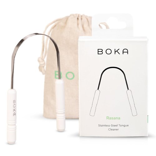 Boka Tongue Scraper - Stainless Steel Tongue Cleaner with Travel Pouch | Freshens Breath for Adults & Kids
