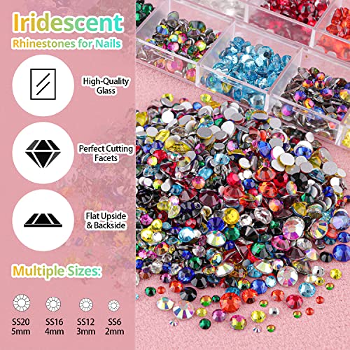 Colorful Flatback Face Gems Kit with Glue & Tools - A01-Mixed Color Crystals