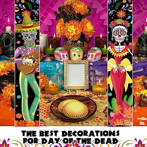 Preboun Day of the Dead Door Banner Set with LED Lights - Sugar Skull & Marigold Decor