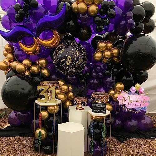 Purple and Black Balloons Set - 12 Inch Metallic Latex Confetti Party Decor - Variation: Purple Black