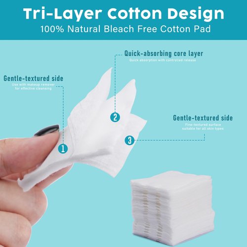 Vexlytra Square Cotton Pads for face, Cotton Squares for Face, Lips & Eyes, 100% Pure Cotton, Hypoallergenic, Ultra-Soft & Lint-Free for Gentle Skincare [400 Pads (2-Pack)]