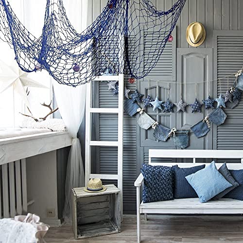 Skyblue Fish Net Decoration for Party Wall Decor 79x59in - Handmade Nautical Style