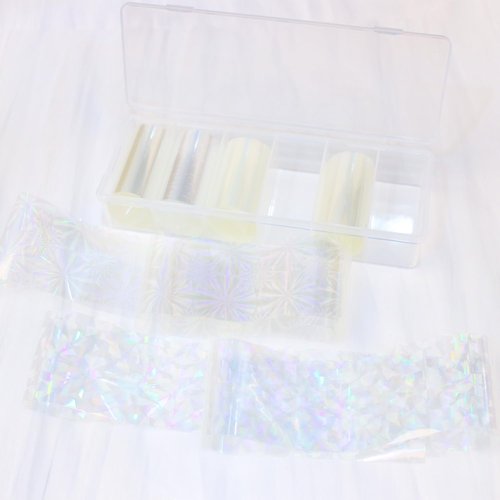 SILPECWEE 2 Boxes Aurora Nail Foil Clear Laser Glass Fragment Nail Transfer Foil for Long Acrylic Nails Starry Sky Holographic Nail Art Foil Stickers Manicure Design for DIY Nails Decoration