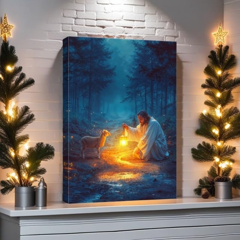 Christian Wall Art Jesus and Lost Lamb Canvas Poster - 16x24 Religious Home Decor - Variation of THIS listing