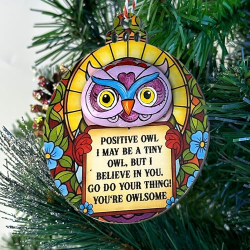 Positive Owl Encouragement Ornament - Mini Halloween Tree Decoration - Owl Variation