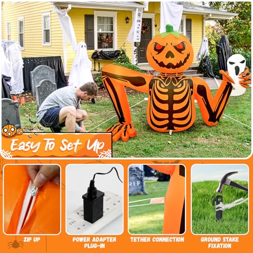 5FT Outdoor Inflatable Pumpkin Skeleton Halloween Decoration with LED Lights