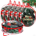 Christmas Wreath Storage Bags - 30 Inch Clear & Red, 6 Pieces with Dual Zippers & Handles