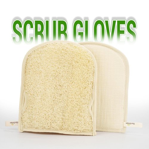 Premium Vietnamese Natural Loofah Gloves – Exfoliating Body Scrubber Mitts with Thumb Holes, Easy Grip Design, for Men & Women, Shower & Bath (Pack of 2)