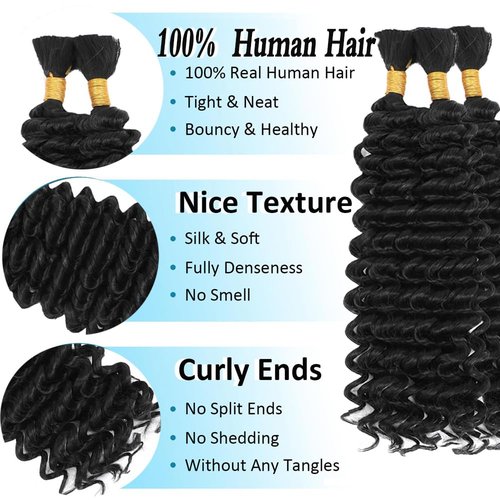 Human Braiding Hair Deep Wave Bulk 20 20 20 Inch Natural Black Deep Wave Braiding Hair Extensions Unproceesed Virgin Hair 50 Gram Per Bundle 3 Bundle