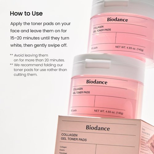 Biodance Collagen Gel Toner Pads, Pore Minimizer for Face, Improving Elasticity, Plumping Toner Pads for Sensitive Skin, Korean Skin Care, Valentines Day Gifts for Herㅣ4.93 fl.oz.(140g)*60Pads