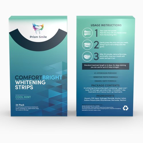Prism Smile ComfortBright Cool Mint Teeth Whitening Strips, 24 Pack with Bonus Treatments, No-Slip Grip Technology, Professional Whitening Treatment