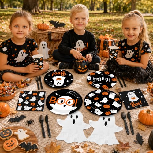 Halloween Party Supplies Kit for 24 Guests with Ghost and Pumpkin Decor
