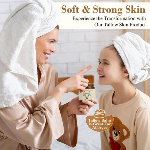 Lopeie Beef Tallow for Skin - Organic Grass Fed Whipped Moisturizer with Honey Balm, Natural Hydrating Cream for Face & Body, Relief for Dry & Sensitive Skin (4.23oz, Unscented)