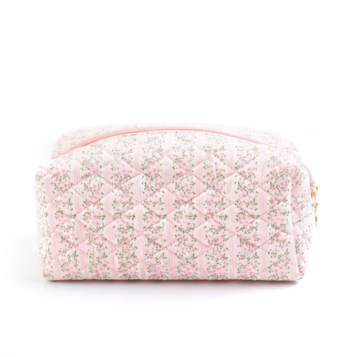 KFVIM Floral Make Up Bag Coquette Cosmetic Bag Quilted Makeup Bag for Women Portable Toiletry Bag Travel (pink)