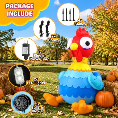 5FT Inflatable Chicken Decoration for Halloween & Thanksgiving Yard Decor