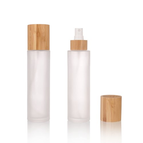 COSIDEA 12 pcs Empty 4oz /120ml bamboo lid Frost glass spray bottle with fine mist despenser head for liquid perfume toiletries containers, toner bottles