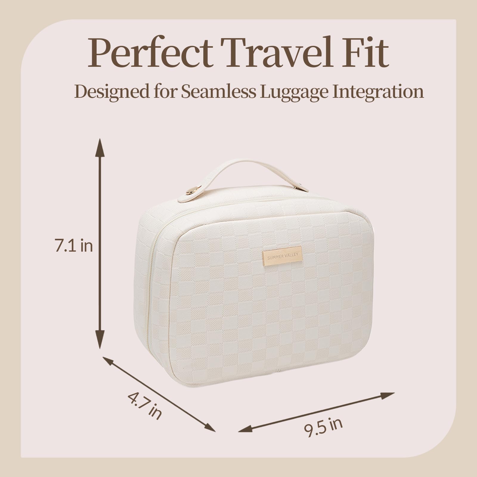 YDR Toiletry Bag with Brush Holder,Travel Makeup Bag Large Capacity Cosmetic Bag Organizer for Women Waterproof Checkered Multi-Compartment Makeup Case