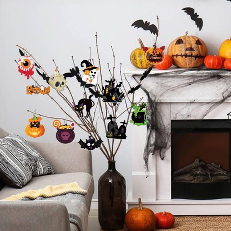 Halloween Tree Ornaments Set - Scary Pumpkins, Ghosts, Skulls & Bats for Party Decor