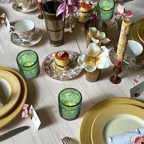 Green Candle Holder Set of 12 - Sunflower Glass Votive Candlestick - Green / 12