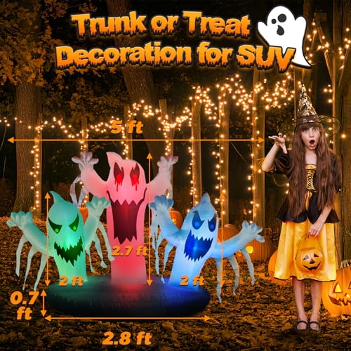 Halloween Inflatable Ghost Car Decorations Kit with LED Lights – Trunk or Treat, Outdoor Use, Includes Ropes & Stakes Variation of Ghost