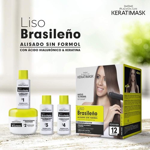 Placenta Life KeratiMask Brazilian Straightening Kit - Formaldehyde-Free Keratin Treatment for Smooth, Shiny Hair