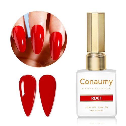 Conaumy Red Gel Polish 1 Pcs 13ml, Bright Red Gel Nail Polish Red, Neon Red Gel Polish for UV Light Easy to Apply Soak Off Red Nail Polish Manicure Salon DIY at Home Suitable for Beginners