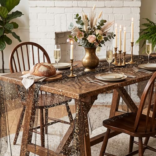 Black Gold Galaxy Star Tablecloth - 120 x 28 Inch, Sorcristy