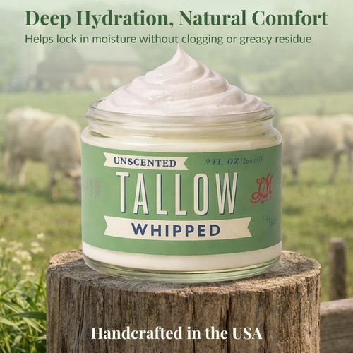 Lady May Tallow Whipped Tallow 9oz - All Natural Face Cream + Whole Body Moisturizer for Dry Skin - No Preservatives, Parabens or Seed Oils - 100% Pure, No Added Fragrance - USA Made (Unscented)
