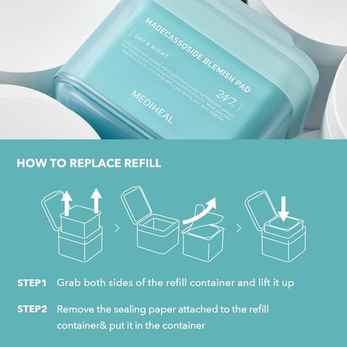 (Only Refill) Mediheal Madecassoside Blemish Pad (100 ) - Cotton Facial Toner Pads for Anti Blemish to Improved Uneven Skin Tone - Vegan Gauze