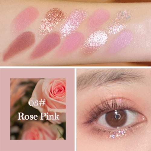 Erinde 10-Color Eyeshadow Palette - Ultra-Blendable Matte & Shimmer Shades, Rose Pink with Brush