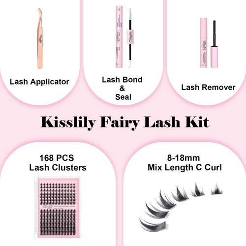 Fairy Lash Clusters Kit Manga DIY Individual Wispy Lashes Eyelash Extension Kit with Lash Bond Seal and Remover Anime Cosplay Lash Extensions Kit Fairy Kit-8-18MIX