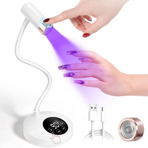AORAEM UV LED Nail Lamp, Rechargeable Gooseneck Lamp for Gel Nails 12W Quick Dry LED Nail Light Bueaty Dryer with 4 Timers & Auto Sensor, Professional Flash Cure Light for Gel Nails Home DIY White