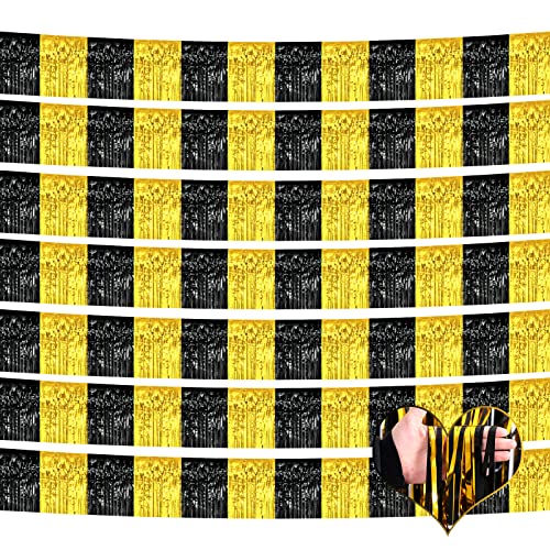 Black Gold Foil Fringe Garland 10 Pack - Metallic Tassel Banner for Parade & Party Decorations