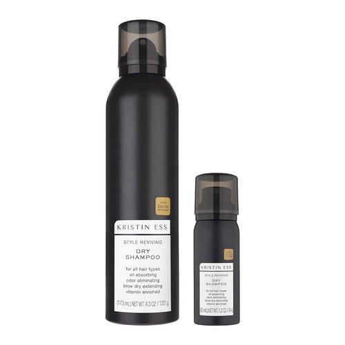 Kristin Ess Dry Shampoo Spray - 2-in-1 Home & Travel Size for Oily Hair | Absorbs Oil, Adds Volume, Fresh Pear Fragrance