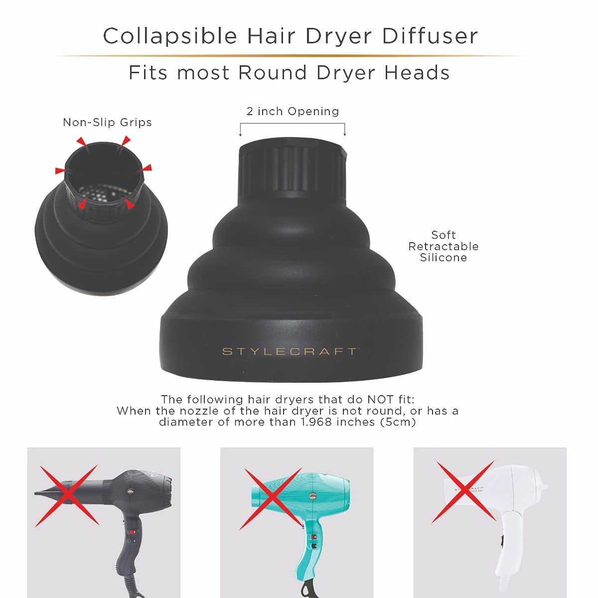 StyleCraft Professional Hair Dryer Diffuser Attachment - Universal Fit for Most Hair Dryers