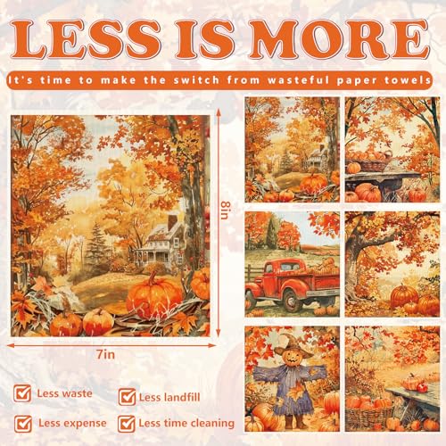 Fall Swedish Dishcloth Set - 6 Absorbent Cotton Kitchen Towels with Rustic Autumn Designs