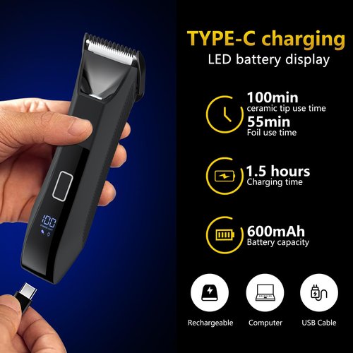 Bomic Manscape 3-in-1 Body Trimmer for Men, Groin, Pubic & Ball Hair Shaver No-Nick, Nose Hair Trimmer, Body Groomer for Smooth Shaving, Lightweight with Travel Lock, LED Display, IPX7 Waterproof