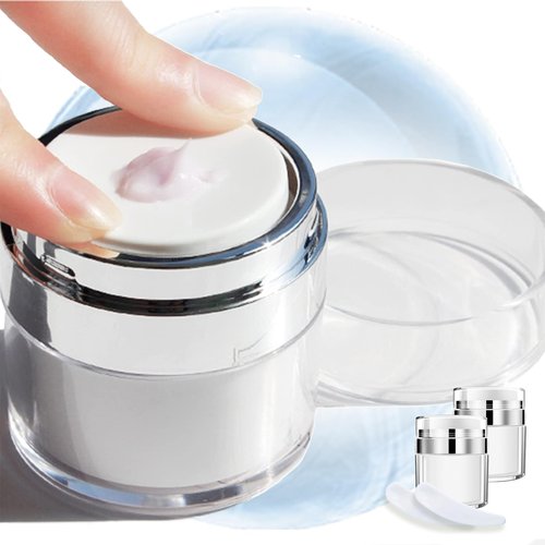 Airless Pump Jar - Refillable Travel Size Containers for Toiletries, Leak Proof Vacuum Lotion Dispenser for Moisturizer, Cream & Skincare, TSA Approved Travel Bottles Set (15/30/50ml)